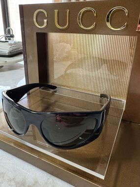 Gucci Black Unisex Wrap Sunglasses with Dark Lenses